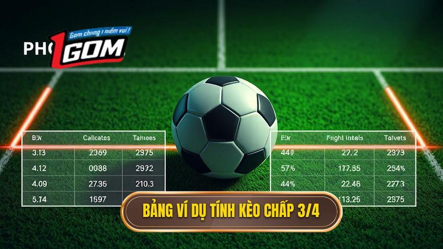 Bảng ví dụ minh họa cách tính tiền Kèo chấp 3/4 (0.75)